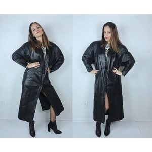 Vintage 2000s Black Leather Midi Coat Os/Md Futur… - image 1